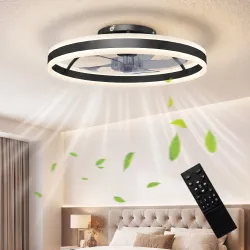 Ventilador de Techo con Luz LED 6 Velocidades Motor Reversible y Control Remoto Potencia 45W Ø50x13,5 cm Negro - Ogal.Es