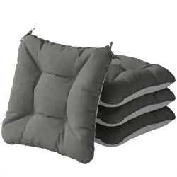 Set de 4 Cojines para Sillas para Jardín 39,5x39,5x10 cm con Lazos y Base Antideslizante Impermeables Gris Oscuro - Ogal.Es