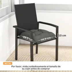 Set de 4 Cojines para Sillas para Jardín 39,5x39,5x10 cm con Lazos y Base Antideslizante Impermeables Gris Oscuro - Ogal.Es