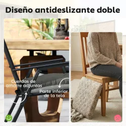 Set de 4 Cojines para Sillas para Jardín 39,5x39,5x10 cm con Lazos y Base Antideslizante Impermeables Gris Oscuro - Ogal.Es