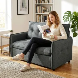 Sofá de 2 Plazas Tapizado en Lino con Acolchado Grueso, Diseño Capitoné para Espacios Pequeños 131x75x85 cm Gris... - Ogal.Es