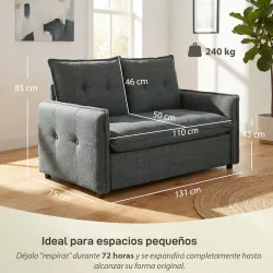 Sofá de 2 Plazas Tapizado en Lino con Acolchado Grueso, Diseño Capitoné para Espacios Pequeños 131x75x85 cm Gris... - Ogal.Es