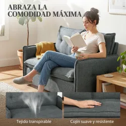 Sofá de 2 Plazas Tapizado en Lino con Acolchado Grueso, Diseño Capitoné para Espacios Pequeños 131x75x85 cm Gris... - Ogal.Es