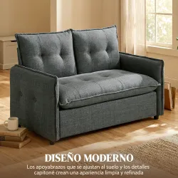 Sofá de 2 Plazas Tapizado en Lino con Acolchado Grueso, Diseño Capitoné para Espacios Pequeños 131x75x85 cm Gris... - Ogal.Es