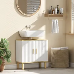 Mueble Bajo Lavabo con Estante Ajustable Armario para Lavabo sin Pedestal con Puertas Acanaladas 60x30x61 cm Blanco - Ogal.Es