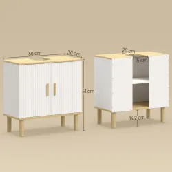 Mueble Bajo Lavabo con Estante Ajustable Armario para Lavabo sin Pedestal con Puertas Acanaladas 60x30x61 cm Blanco - Ogal.Es