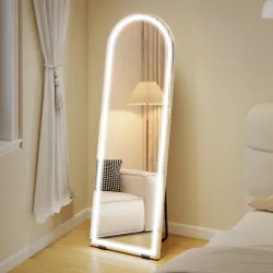 Espejo de Pie Cuerpo Entero con Luces 150x50cm Arqueado sin Marco 3 Temperaturas de Color Brillo Ajustable Trans... - Ogal.Es