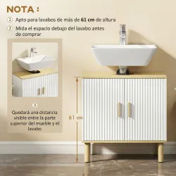 Mueble Bajo Lavabo con Estante Ajustable Armario para Lavabo sin Pedestal con Puertas Acanaladas 60x30x61 cm Blanco - Ogal.Es