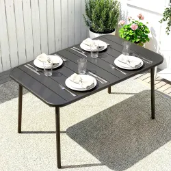 Mesa de Comedor de Jardín Rectangular 120x70x72 cm de Acero con Tablero con Listones para 4 Personas Gris - Ogal.Es