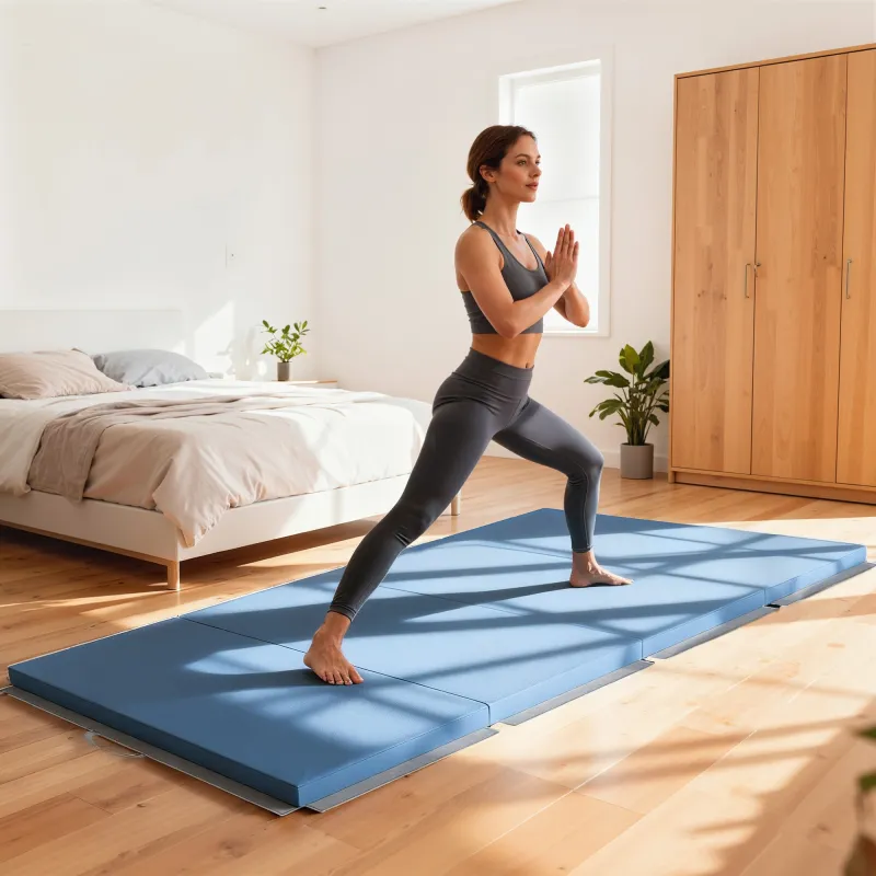 Colchoneta Gimnasia Plegable de Grosor 5 cm con Asas de Transporte para Yoga Aeróbic 240x120x5 cm Azul Claro - Ogal.Es