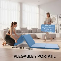 Colchoneta Gimnasia Plegable de Grosor 5 cm con Asas de Transporte para Yoga Aeróbic 240x120x5 cm Azul Claro - Ogal.Es