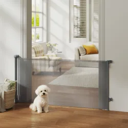 Barrera de Seguridad para Perros Retráctil Extensible hasta 180 cm de Ancho para Escaleras y Puertas Gris - Ogal.Es