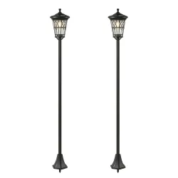 Set de 2 Farolas Solares de Jardín con Altura Ajustable 2 Modos de Brillo IP44 Impermeable para Terraza Patio Negro - Ogal.Es