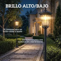 Set de 2 Farolas Solares de Jardín con Altura Ajustable 2 Modos de Brillo IP44 Impermeable para Terraza Patio Negro - Ogal.Es