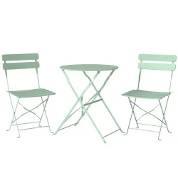Conjunto de Jardín Plegable con 2 Sillas Plegables Mesa Redonda Estructura Metálica Electrofórica para Balcón Verde - Ogal.Es
