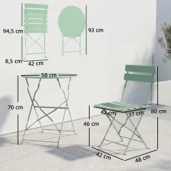 Conjunto de Jardín Plegable con 2 Sillas Plegables Mesa Redonda Estructura Metálica Electrofórica para Balcón Verde - Ogal.Es