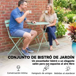 Conjunto de Jardín Plegable con 2 Sillas Plegables Mesa Redonda Estructura Metálica Electrofórica para Balcón Verde - Ogal.Es