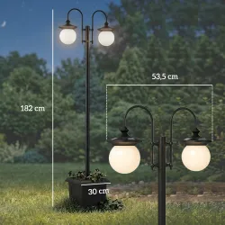 Farola Solar Exterior de Jardín con Macetero 2 Cabezales Impermeable IP44 Encendido/Apagado Automático Altura Aj... - Ogal.Es