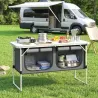 Mesa de Cocina de Camping Plegable con Armario de Tela Oxford Marco de Aluminio para Picnic 120x47x70 cm Plateado - Ogal.Es