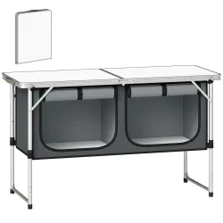 Mesa de Cocina de Camping Plegable con Armario de Tela Oxford Marco de Aluminio para Picnic 120x47x70 cm Plateado - Ogal.Es