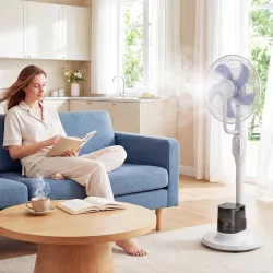 Ventilador Nebulizador 90W Oscilación de 70° 3 Velocidades 5 Aspas Depósito de Agua de 3,5L 5 Ruedas Blanco - Ogal.Es