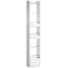 Estantería para Libros con 2 Cajones y Puerta Librería Estrecha con 6 Estantes Abiertos 32x24x181,5 cm Blanco - Ogal.Es
