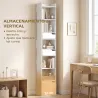 Estantería para Libros con 2 Cajones y Puerta Librería Estrecha con 6 Estantes Abiertos 32x24x181,5 cm Blanco - Ogal.Es