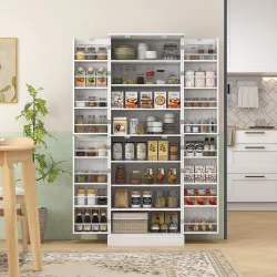 Armario Despensa de Cocina con 4 Puertas con Estantes Estantes Ajustables para Sala de Estar Comedor Blanco - Ogal.Es