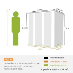 Cobertizo de Jardín Exterior Metálico 1,37 m² 163x89x163 cm con Techo Inclinado, Puertas con Pestillo y Guantes ... - Ogal.Es