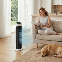 Ventilador de Torre Silencioso con Control Remoto 3 Velocidades 3 Modos Temporizador 7,5H Oscilación 70° Blanco ... - Ogal.Es