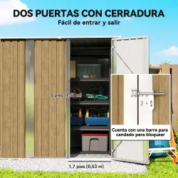 Cobertizo de Jardín Exterior Metálico 1,37 m² 163x89x163 cm con Techo Inclinado, Puertas con Pestillo y Guantes ... - Ogal.Es