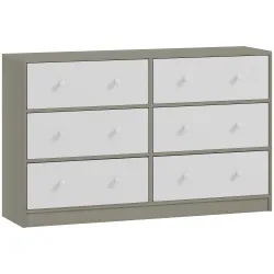 Cómoda con 6 Cajones de Tela Marco de Acero y MDF Cajonera para Salón Oficina Vestidor Blanco y Gris - Ogal.Es