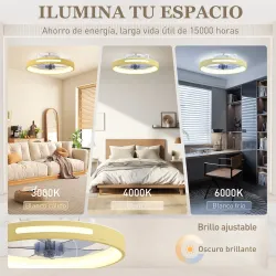 Ventilador de Techo con Luz LED 40 W Motor DC Reversible Mando a Distancia 6 Velocidades 3 Colores Temporizador ... - Ogal.Es