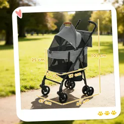 Cochecito para Perro Carrito 3 en 1 Desmontable Plegable Capazo Extraíble y Sin Cremallera Suspensión Gris - Ogal.Es