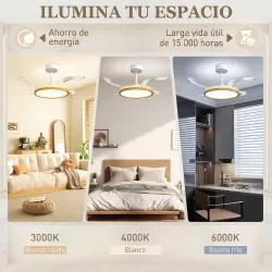 Ventilador de Techo con Luz LED 80 W Motor DC Reversible Mando a Distancia 6 Velocidades Temporizador Ø95 cm Nat... - Ogal.Es
