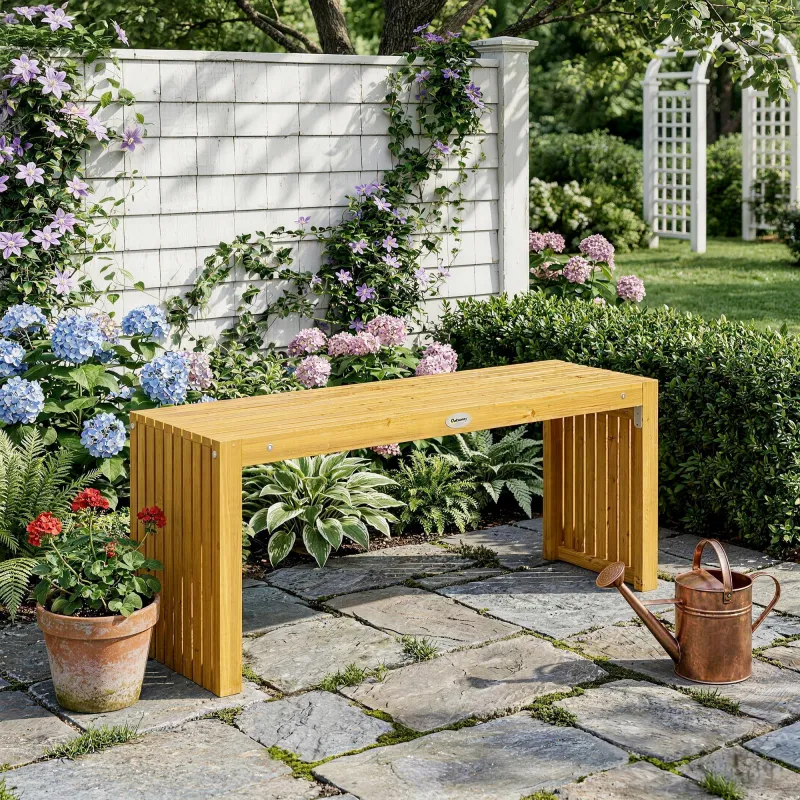 Banco de Jardín de Madera de 2 Plazas 110 cm con Asiento de Listones Carga 240 kg para Patio Porche Parque Natural - Ogal.Es