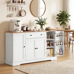 Aparador de Cocina con Cajón Estantes en las Puertas Estantes Ajustables Barra de Café 138x40x83,5 cm Blanco - Ogal.Es