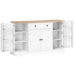 Aparador de Cocina con Cajón Estantes en las Puertas Estantes Ajustables Barra de Café 138x40x83,5 cm Blanco - Ogal.Es