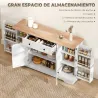 Aparador de Cocina con Cajón Estantes en las Puertas Estantes Ajustables Barra de Café 138x40x83,5 cm Blanco - Ogal.Es