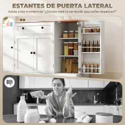 Aparador de Cocina con Cajón Estantes en las Puertas Estantes Ajustables Barra de Café 138x40x83,5 cm Blanco - Ogal.Es