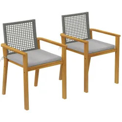 Juego de 2 Sillas de Jardín Exterior de Madera Apilables con Cojines Desmontables Brazos Respaldo 59x55x86 cm Na... - Ogal.Es