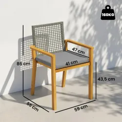 Juego de 2 Sillas de Jardín Exterior de Madera Apilables con Cojines Desmontables Brazos Respaldo 59x55x86 cm Na... - Ogal.Es