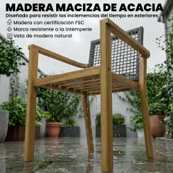 Juego de 2 Sillas de Jardín Exterior de Madera Apilables con Cojines Desmontables Brazos Respaldo 59x55x86 cm Na... - Ogal.Es