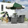 Sombrilla Terraza Exterior Ø2,3 m con Marco de Efecto Madera Polea con Cuerda Dosel Bicolor UPF30+ Verde Oscuro - Ogal.Es