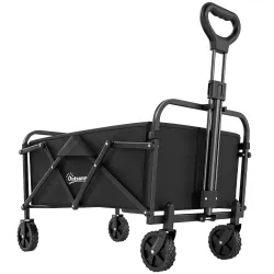 Carro de Jardín Plegable con Ruedas Mango Ajustable Carga 68 kg para Campaña Compra 81x45x89 cm Negro - Ogal.Es