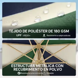Sombrilla Terraza Exterior Ø2,3 m con Marco de Efecto Madera Polea con Cuerda Dosel Bicolor UPF30+ Verde Oscuro - Ogal.Es