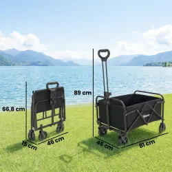 Carro de Jardín Plegable con Ruedas Mango Ajustable Carga 68 kg para Campaña Compra 81x45x89 cm Negro - Ogal.Es