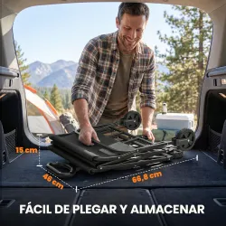 Carro de Jardín Plegable con Ruedas Mango Ajustable Carga 68 kg para Campaña Compra 81x45x89 cm Negro - Ogal.Es