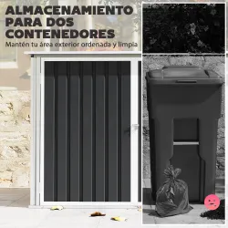 Cobertizo para Contenedor de Basura Doble con Tapa Abatible y Puertas Doble 179,5x108x129,5 cm Gris Oscuro - Ogal.Es