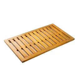 Alfombrilla de Ducha de Madera de Acacia 91x51 cm Alfombra Antideslizante para Baño Spa o Piscina Natural - Ogal.Es